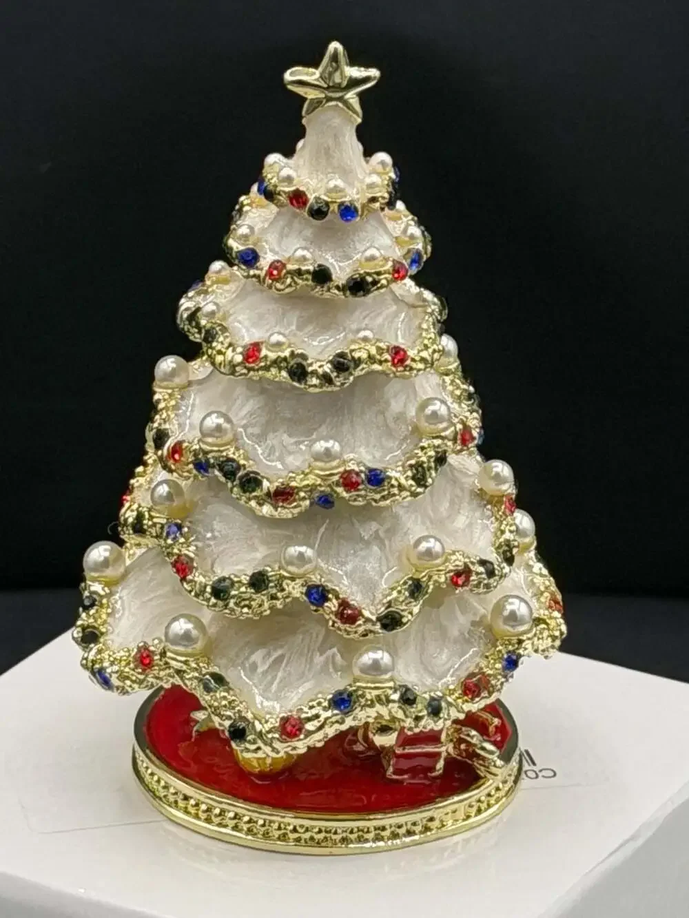 Jeweled Christmas Tree Enameled Hinged Trinket Jewelry Box